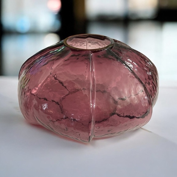 Other - Large Elegant Purple round Ribbed Glass Vase. 6” Tall and 25” all way around.